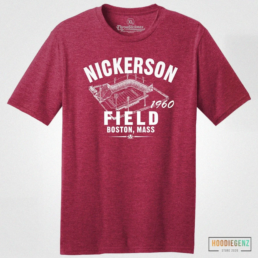 Hoodiegenz - Graphic Tee - Throwbackmax Nickerson Field 1960 Football Classic Cut - Premium Tri - Blend Tee Shirt - Past Home Of Your New England Patriots - Red Heather