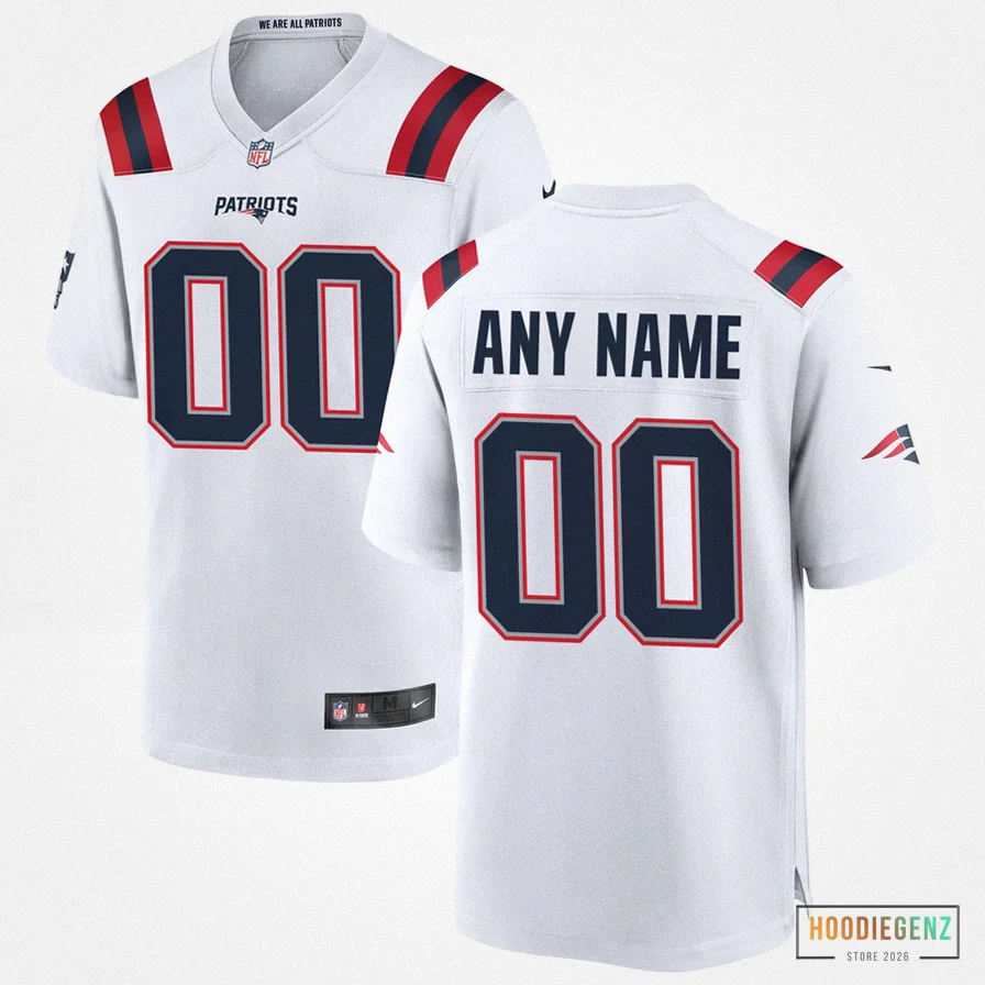 Hoodiegenz - Custom Name Jersey - Men'S New England Patriots White Custom Game Jersey