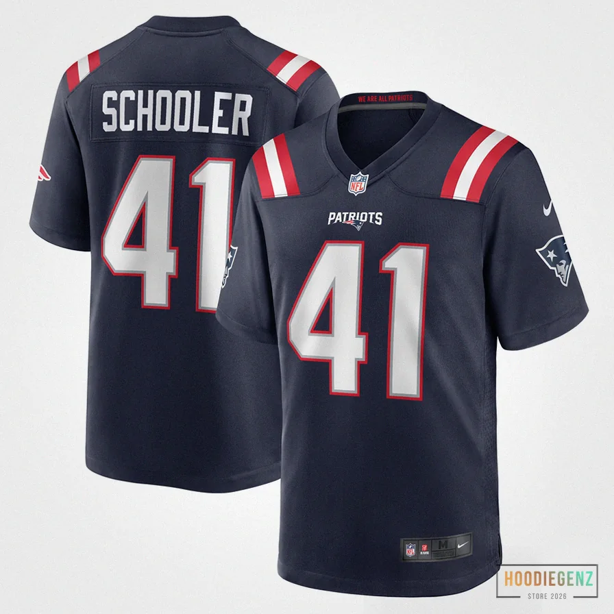 Hoodiegenz - Custom Name Jersey - Men'S New England Patriots Brenden Schooler Navy Game Player Jersey