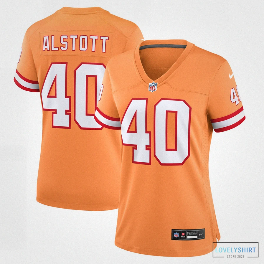 Lovelyshirt - Custom Name Jersey - Women'S Tampa Bay Buccaneers Mike Alstott Orange Throwback Game Jersey