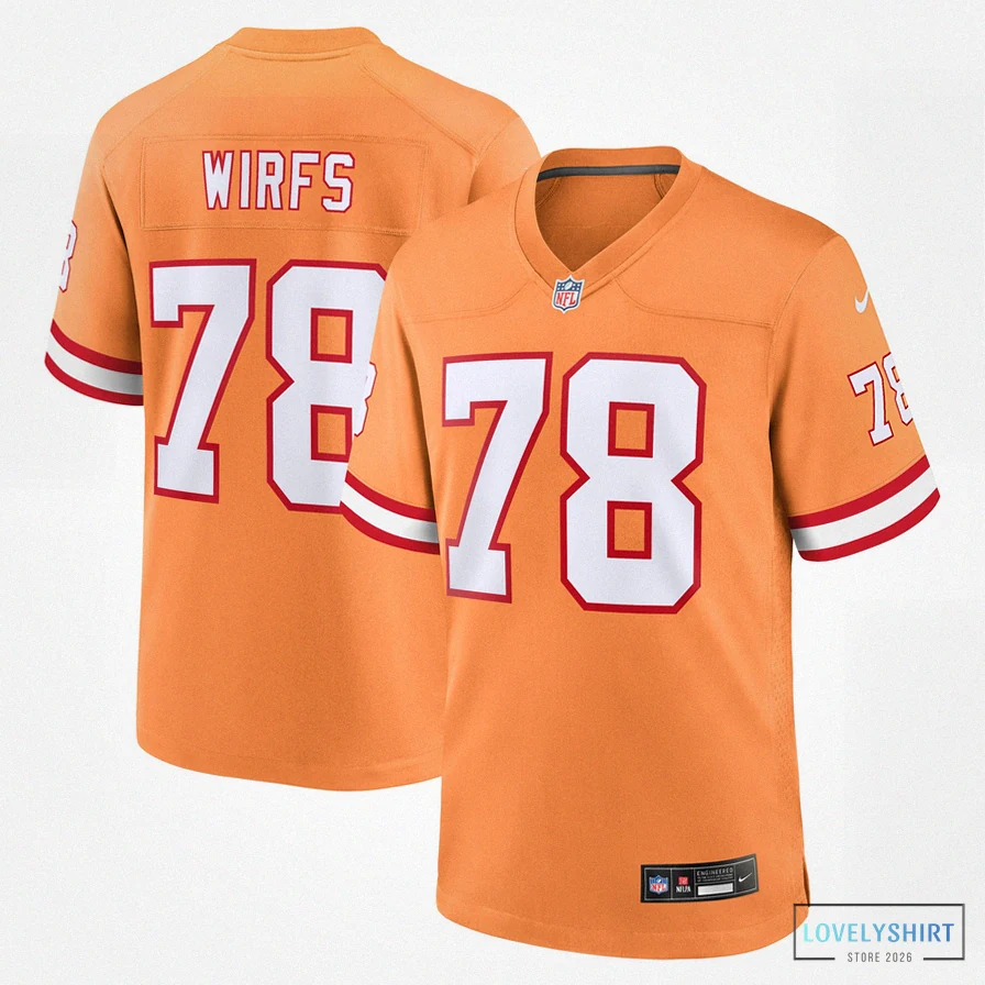 Lovelyshirt - Custom Name Jersey - Men'S Tampa Bay Buccaneers Tristan Wirfs Orange Throwback Game Jersey