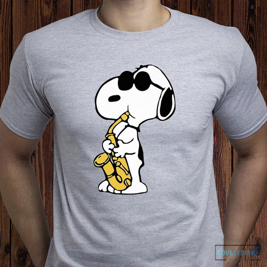 Lovelyshirt - Printed T - Shirt - Snoopy Saxophone Shirt/ Snoopy Jazz Tshirt/ Snoopy Play The Saxophone T Shirt/ Peanuts T - Shirt/ Snoopy Musician Tee/ Gift For Fan/ (T335)