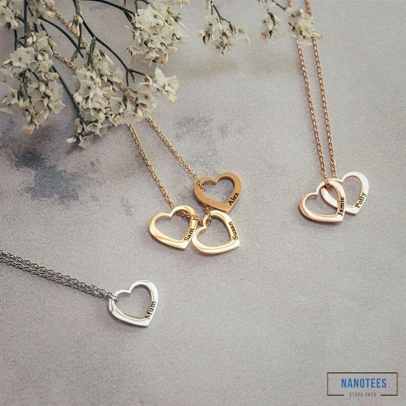 Nanotees - Printed T - Shirt - Personalized Heart Engraved Pendant Necklace For Women Custom Stainless Steel Family Name Necklace Valentine'S Day Couple Gift Alx