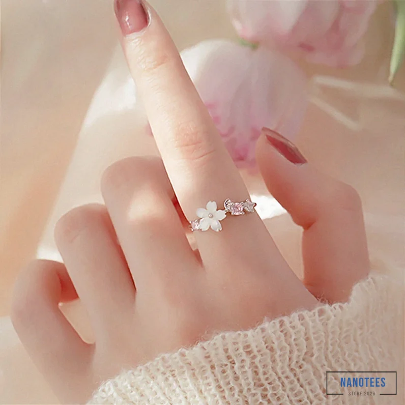 Nanotees - Featured Product - Fashion Silver Color Cherry Blossoms Ring Korean Fashion Opening Inlaid Cz Adjustable Rings Valentine'S Day Gift Jz416 Alx