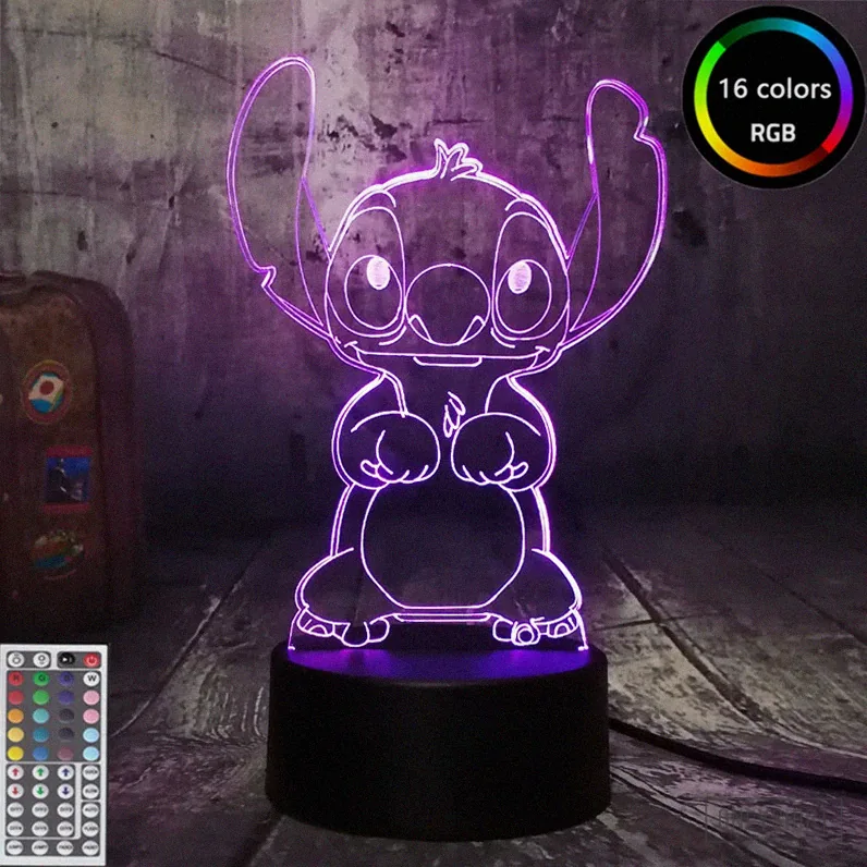Onlyshirt - Featured Product - Cartoon Disney Stitch Figurine 3D Led Light Children Led Night Light Usb Led Table Lamp For Bedroom Decoration Chirstmas Gift Alx