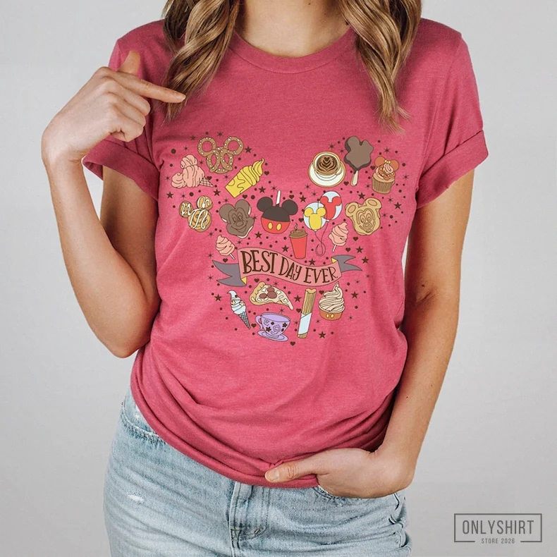 Onlyshirt - Graphic Tee - Best Day Ever With Disney Snacks Tee: Adorable Doodles For Food Lovers - Ideal For Family Matching On Disney Trips