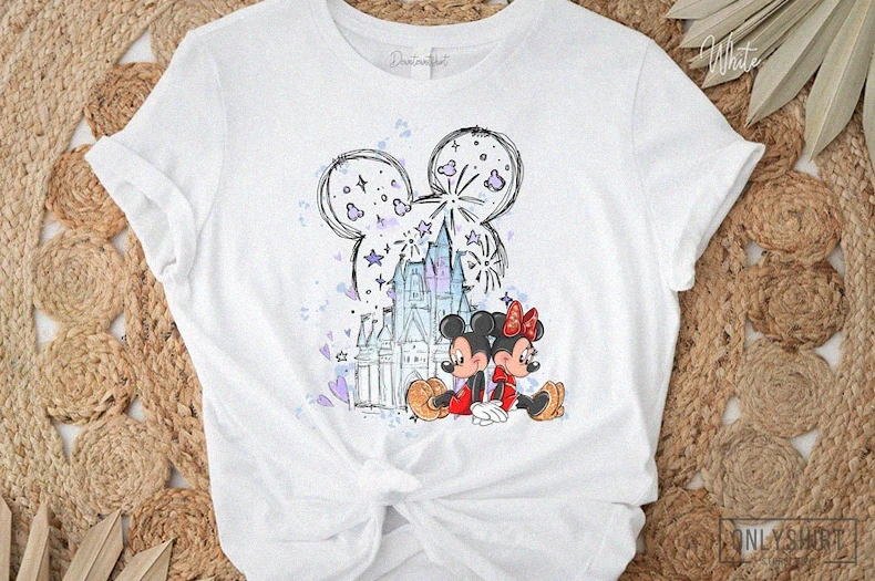 Onlyshirt - Printed T - Shirt - Mickey Minnie Castle Shirt | Disneyworld Shirt | Magic Kingdom Shirt | 50Th Anniversary Shirt | Disney Trip Shirt | Vintage Disney Shirt