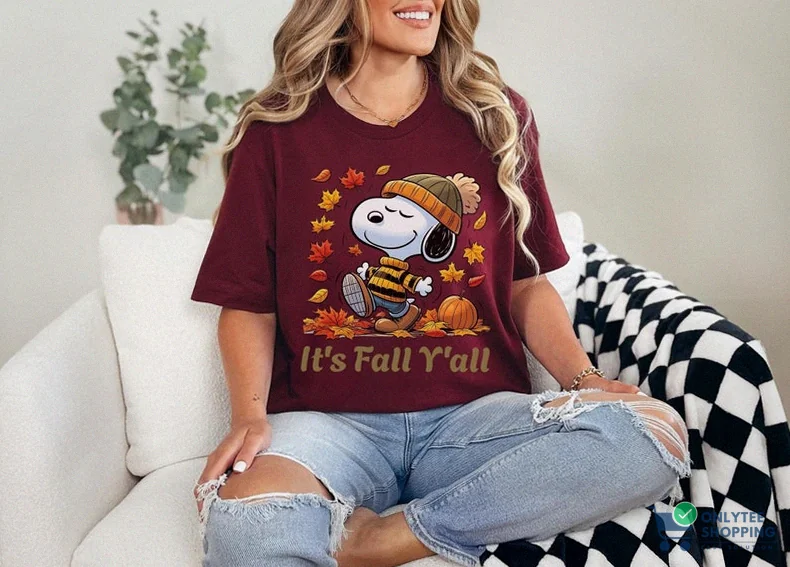 Onlytee - Printed T - Shirt - Snoopy Fall Shirt - Fall Snoopy Shirt - Nostalgia Shirt - Fall Things Shirt - Its Fall Yall Shirt - Best Selling Shirt - Snoopy Gift Snoopy Lover