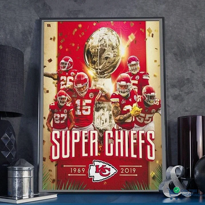 Onlytee - Wall Art Poster - Kansas City Chiefs Super Bowl Champions 1969 2019 Victory Poster Canvas Poster Canvas