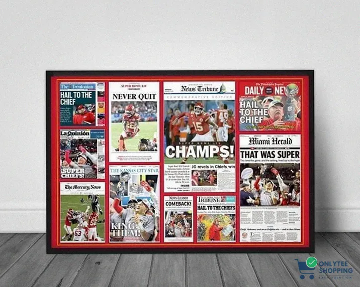 Onlytee - Wall Art Poster - Kansas City Chiefs Super Bowl Liv 2020 Champions Newspaper Headlines Champs Poster Canvas Poster Canvas