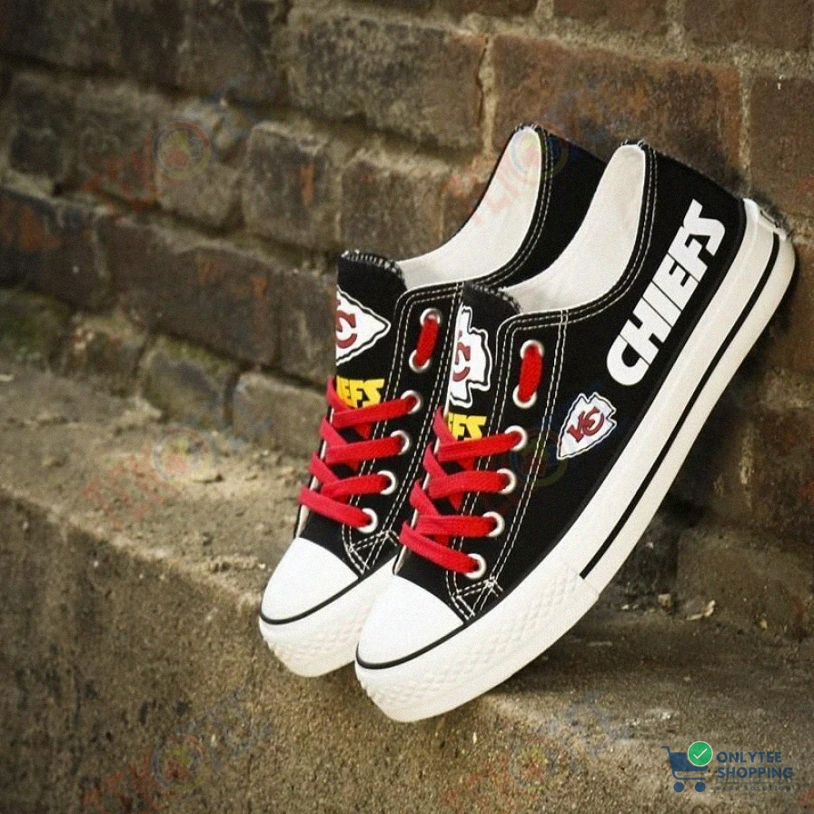 Onlytee - Custom Sneakers - Mens Womens Kansas City Chiefs Low Top Chiefs Running Shoes Tennis Shoes Low Top Shoes Custom Print Footwear Converse Sneakers Tmt470