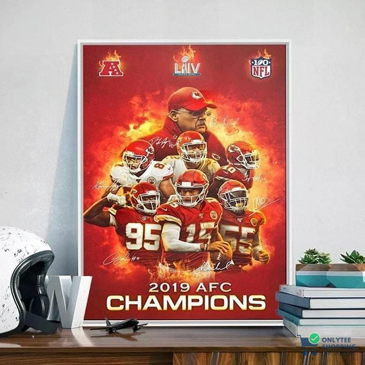 Onlytee - Wall Art Poster - 2019 Afc Champions Kansas City Chiefs Players And Coach Signatures Poster Canvas Poster Canvas