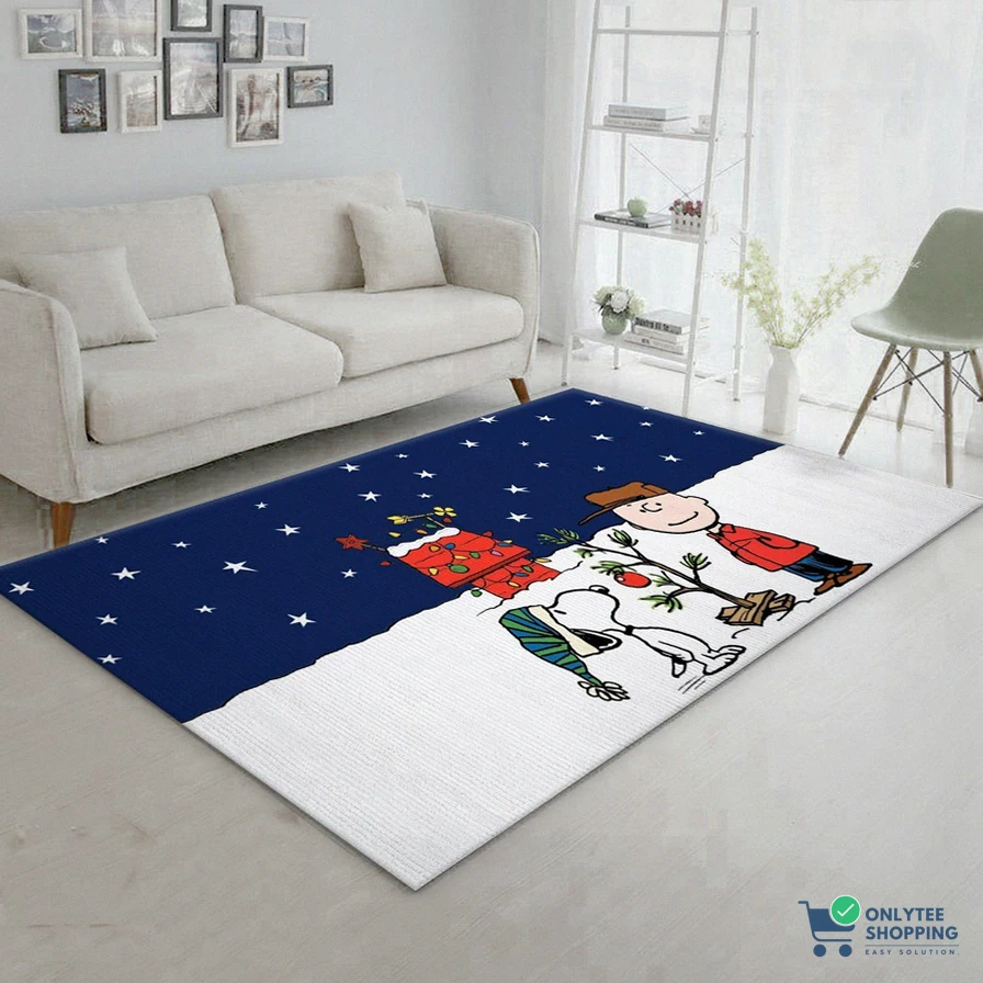 Onlytee - Floor Mat Rug - Snoopy Snow Area Rug For Christmas Living Room Rug Home Decor Area Rug For Living Room Bedroom Rug Home Decor