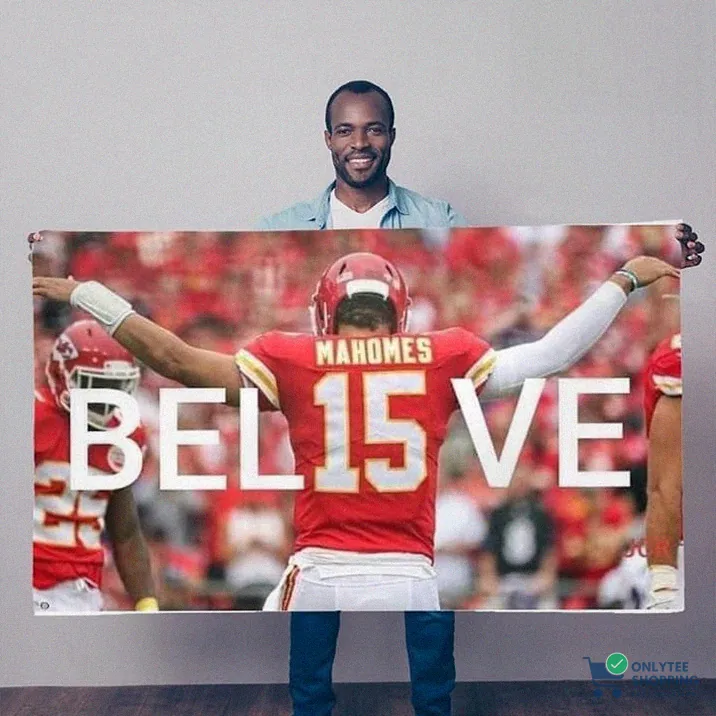 Onlytee - Wall Art Poster - Patrick Mahomes Pose Kansas City Chiefs Number 15 Believe Typography For Fan Poster Canvas Poster Canvas