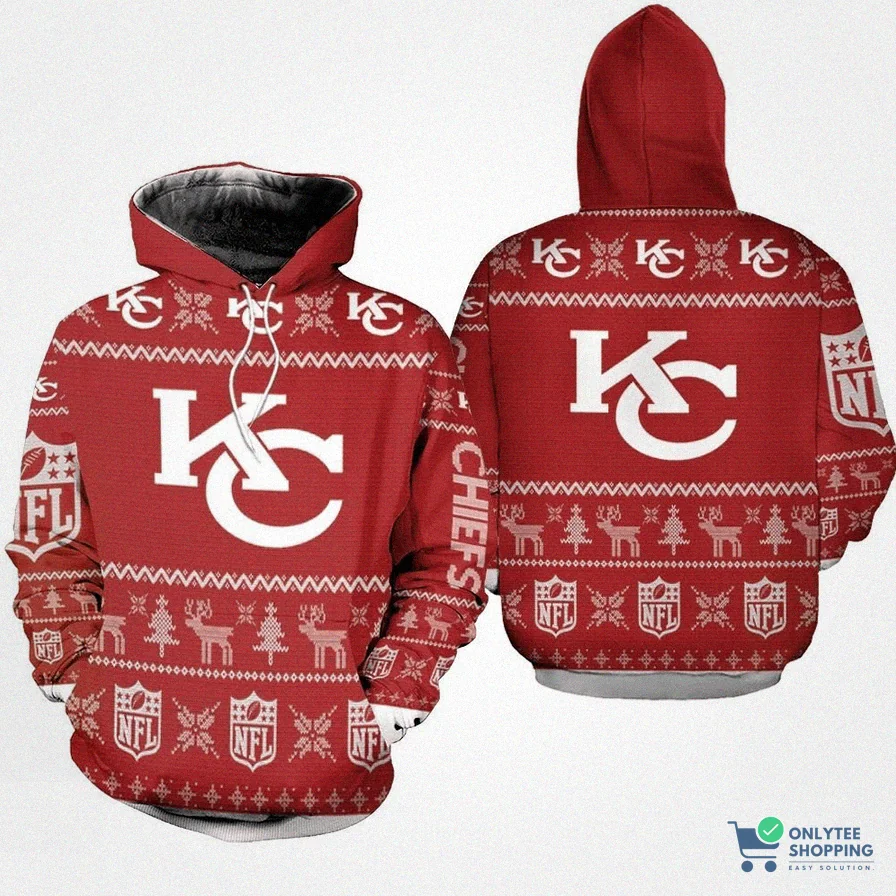 Onlytee - Custom Hoodie - Kansas City Chiefs Christmas 3D Hoodie Zip Hoodie - Sports - Team 3D All Over Print Hoodie Zip Hoodie Aop Shirt