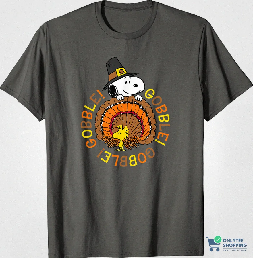 Onlytee - Graphic Tee - Peanuts Snoopy And Woodstock Thanksgiving Gobble T - Shirt