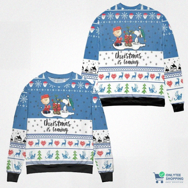 Onlytee - Featured Product - Snoopy Dog Christmas Is Coming Snowflake Ugly Christmas Sweater