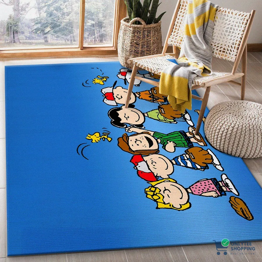 Onlytee - Floor Mat Rug - Snoopy Baseball Rug Living Room Rug Floor Decor Home Decor Area Rug For Living Room Bedroom Rug Home Decor