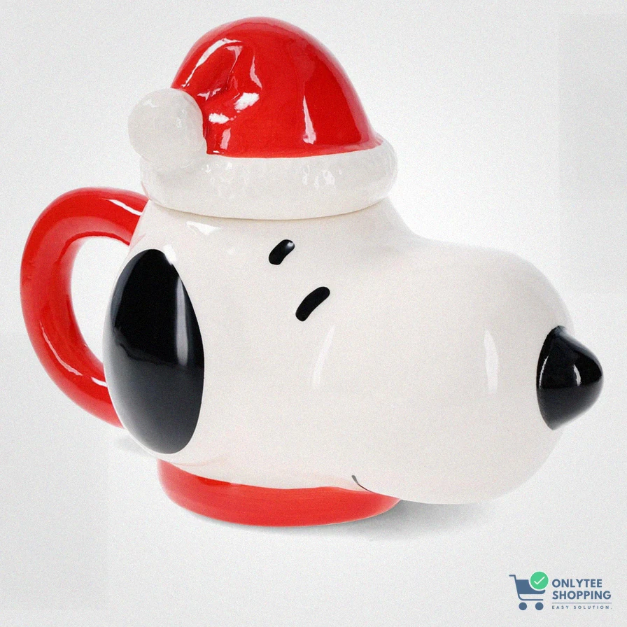 Onlytee - Funny Mug - Peanuts Santa Snoopy 14.5Oz Molded Mug With Lid