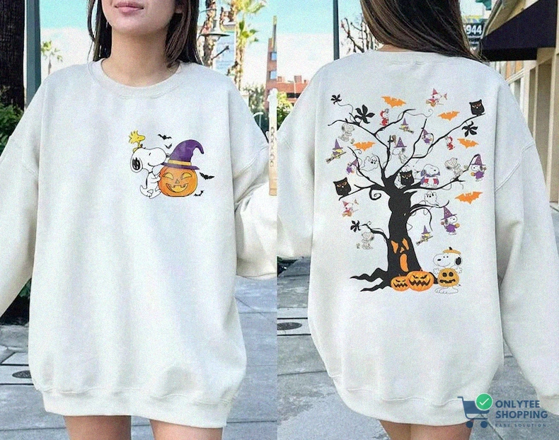 Onlytee - Fleece Sweatshirt - Retro Snoopy Halloween Shirt - Dog Autumn Pumpkin Sweatshirt And Hoodie - Retro Halloween Hoodie - Peanuts Halloween - Snoopy Fall Shirt - Fall