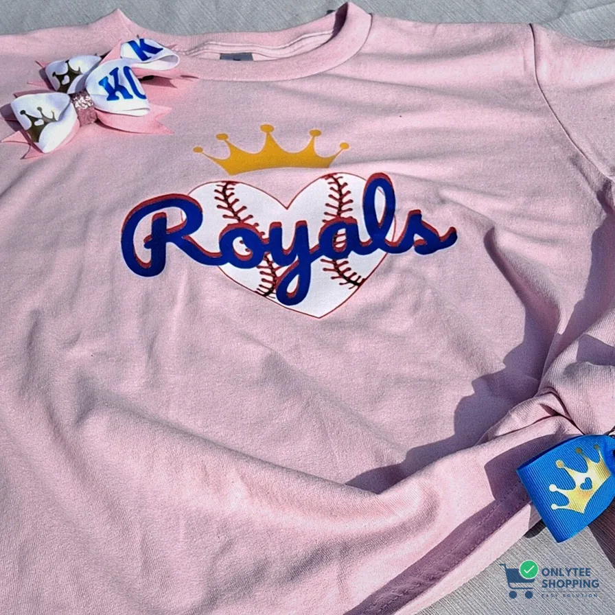 Onlytee - Printed T - Shirt - Girls Royals Shirt - Kansas City Baseball Shirt For Children - Custom Royals Shirt - Kansas City Royals T - Shirt - Toddler Royals Crown Shirt