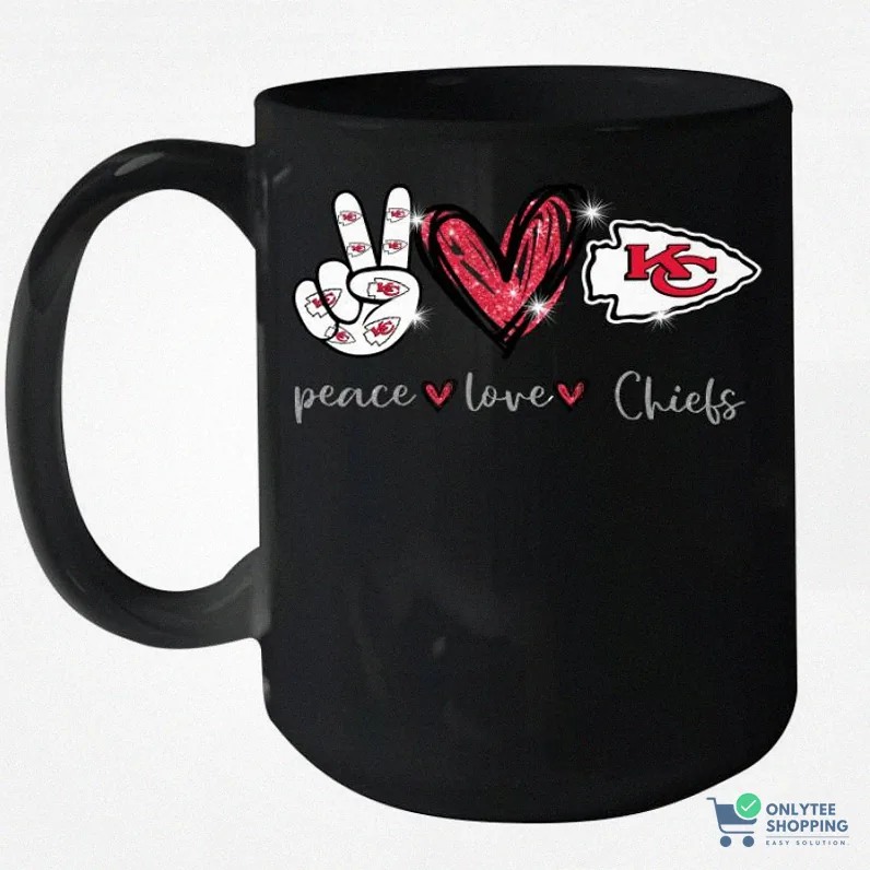 Onlytee - Funny Coffee Mug - Peace Love Chiefs Gift For Kansas City Chiefs Fans Ceramic Mug 15Oz