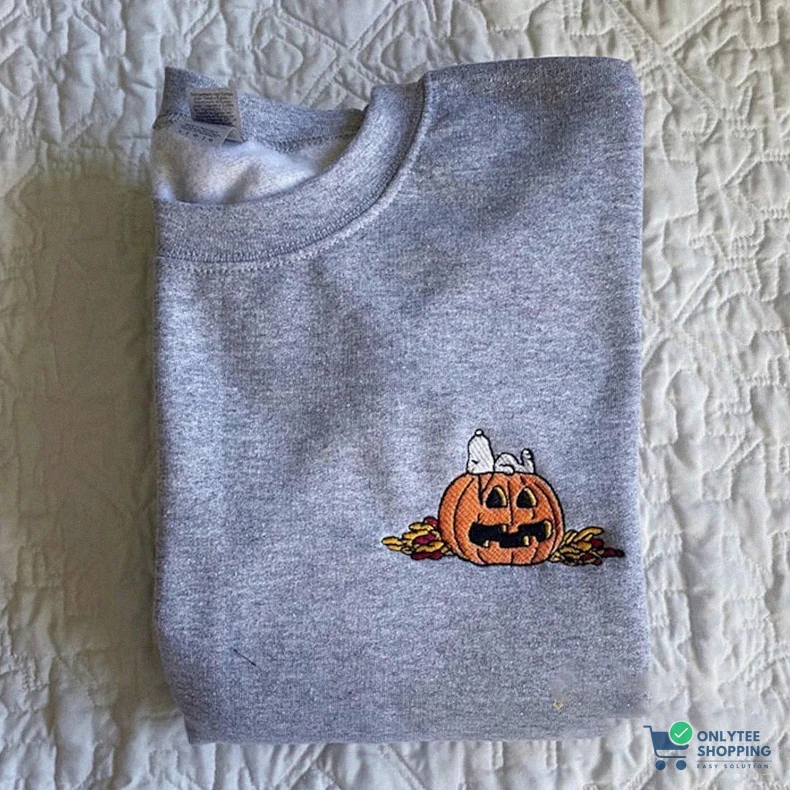 Onlytee - Printed Crewneck - Halloween Snoopy Embroidered Halloween Sweatshirt - Halloween Sweatshirt - Halloween Gift - Spooky Season