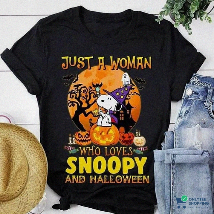 Onlytee - Printed Hoodie - Snoopy Halloween Just A Woman Who Loves Snoopy And Halloween T Shirt Hoodie Sweater