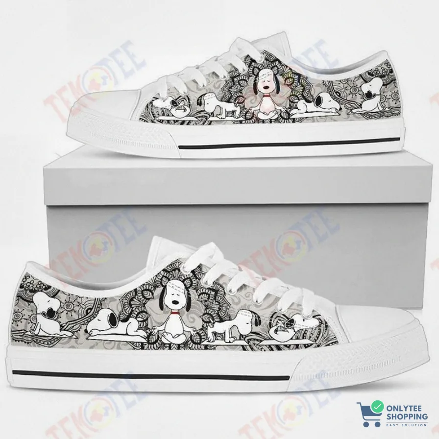 Onlytee - Custom Sneakers - Mens Womens Snoopy Yoga Unisex Low Top Sneakers Trending Brand Low Top Shoes Custom Print Footwear Converse Sneakers Tmt648