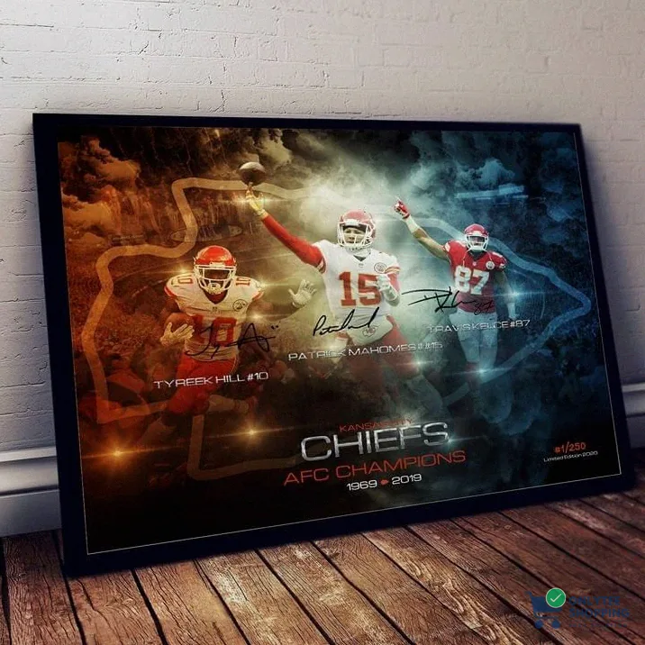 Onlytee - Wall Art Poster - Kansas City Chiefs Star Players Signature Afc Champions 1969 2019 For Fan Poster Canvas Poster Canvas Poster Canvas