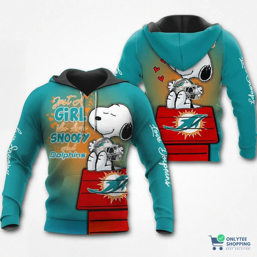 Onlytee - Custom Hoodie - Miami Dolphins Snoopy Girl 3D Hoodie Zip Hoodie - Sports - Team 3D All Over Print Hoodie Zip Hoodie Aop Shirt