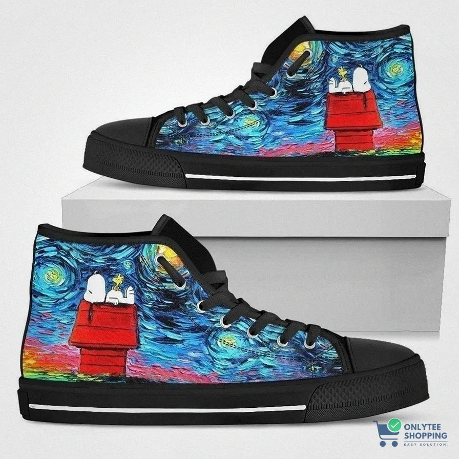 Onlytee - Custom Sneakers - Snoopy Sleeping Starry Night Sneakers High Top Shoes High Top Shoes Va95