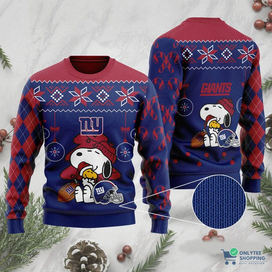 Onlytee - Fleece Sweatshirt - New York Giants Sweatshirt Snoopy Ball Helmet New York Giants Sweatshirt Blue Red Unisex Adults For Fan