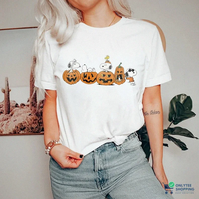 Onlytee - Printed T - Shirt - Retro Snoopy Halloween Shirt - Dog Autumn Pumpkin T - Shirt - Vintage Snoopy Fall Shirt - Retro Halloween Shirt - Fall Shirt - Peanuts Halloween Shirt