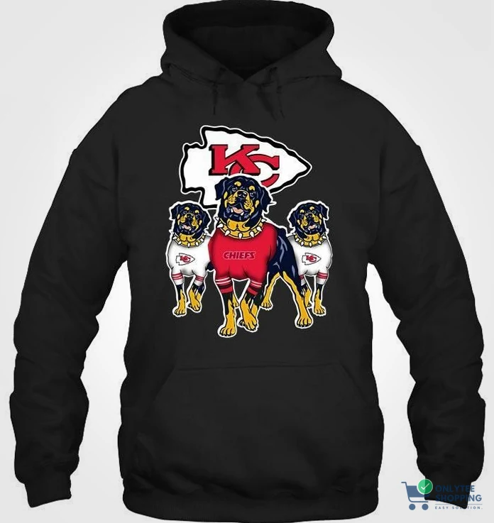 Onlytee - Printed Hoodie - Kansas City Chiefs Rottweilers Fan Hoodie T Shirt Hoodie - Hoodie Sweater