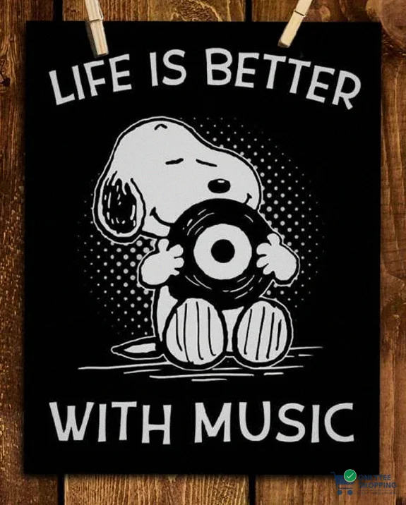 Onlytee - Wall Art Poster - Life Is Better With Music Snoopy And Vinyl Poster Poster Canvas