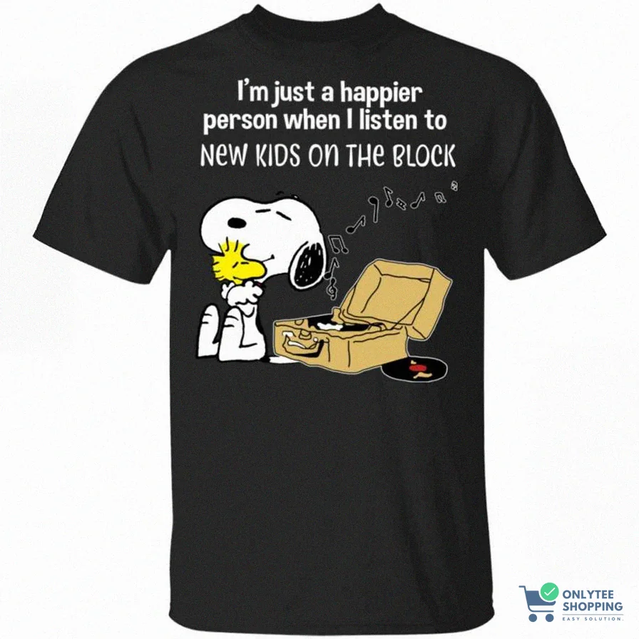 Onlytee - Graphic Tee - Snoopy New Kids On The Block Tee Shirt Happier When Listen To New Kids On The Block Mt10
