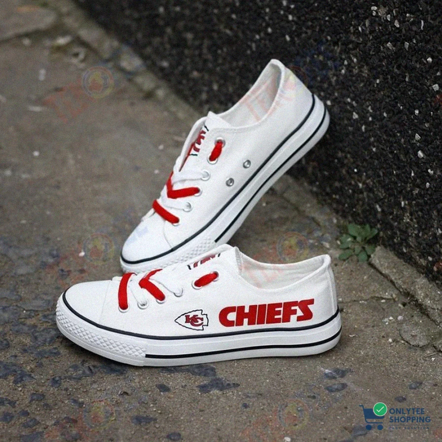Onlytee - Custom Sneakers - Mens Womens Kansas City Chiefs Low Top Chiefs Running Shoes Tennis Shoes Low Top Shoes Custom Print Footwear Converse Sneakers Tmt686