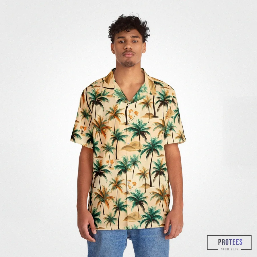Protees - Graphic Tee - Men'S Hawaiian Style Palm Tree Pattern Hawaiian Shirt