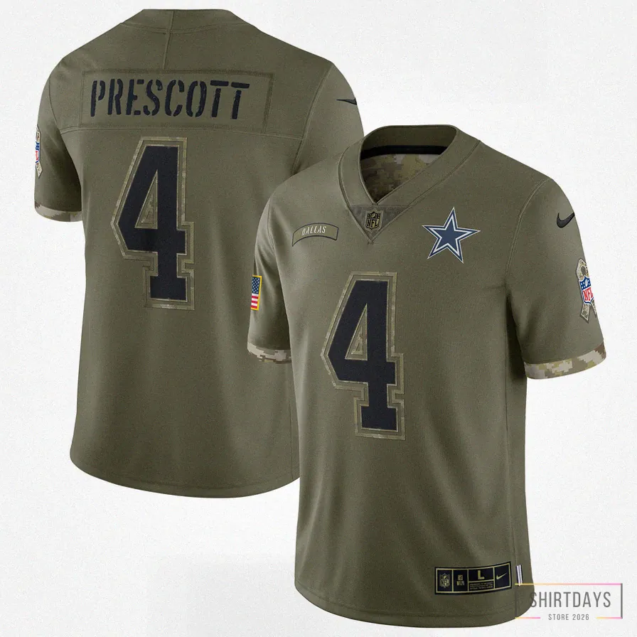 Shirtdays - Custom Name Jersey - Youth Dallas Cowboys Dak Prescott Olive 2022 Salute To Service Player Limited Jersey