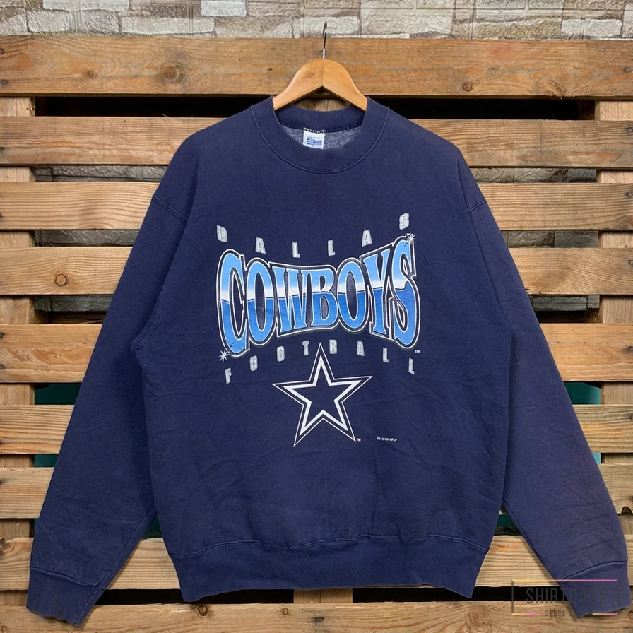 Shirtdays - Fleece Sweatshirt - Vintage 90S Nfl Dallas Cowboys Sweatshirt Dallas Cowboys Pullover Dallas Cowboys Crewneck Dalls Cowboys Logo Graphic Navy Blue Colour Xlarge