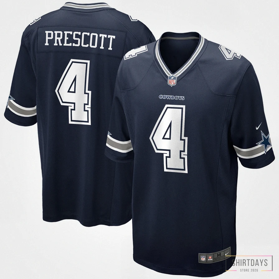 Shirtdays - Custom Name Jersey - Youth Dallas Cowboys Dak Prescott Navy Game Jersey