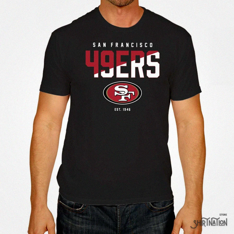Shirtnation - Graphic Tee - San Francisco 49Ers Adult Nfl Diagonal Fade Color Block T - Shirt - Black X Teewhiz