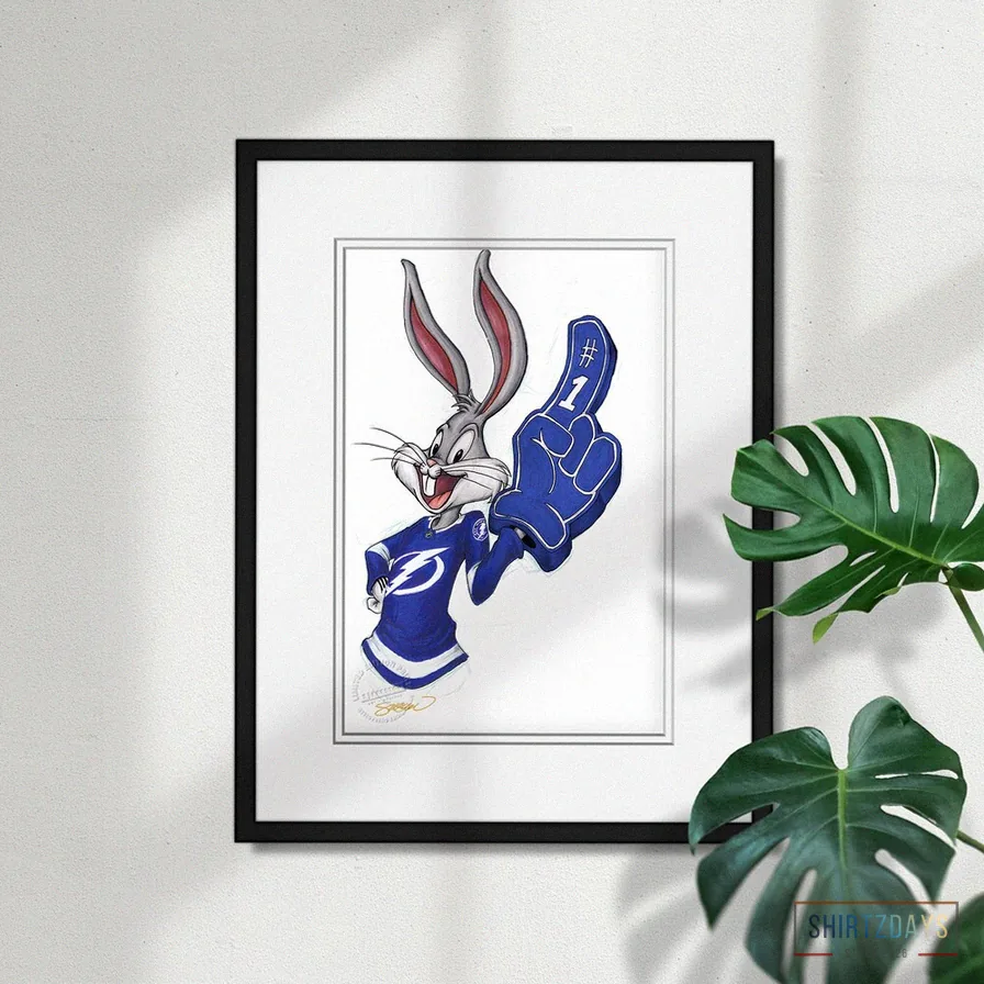 Shirtzdays - Wall Art - Bugs Bunny Tampa Bay Lightning Sketch Print - Nhl And Looney Tunes Licensed Limited Edition Art Wall Decor Poster Print By S. Preston