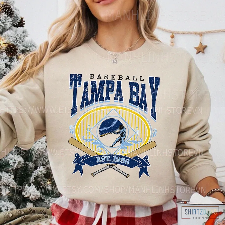 Shirtzdays - Printed Crewneck - Personalized Tampa Bay Baseball Sweatshirt - Tampa Bay Hoodie - Tampa Bay Baseball T - Shirt - Custom Baseball Shirt - Baseball Shirt