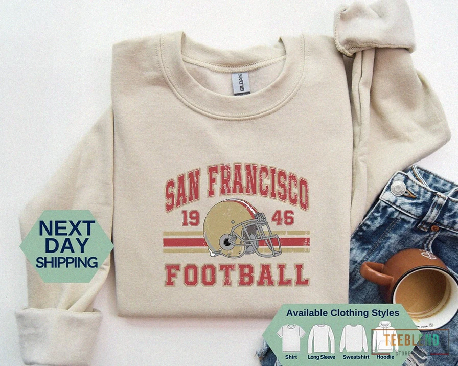 Teeblend - Fleece Sweatshirt - San Francisco Football Vintage Style Sweatshirt - San Francisco Football Hoodie - Sf Football Sweatshirt - Unisex Football Gift