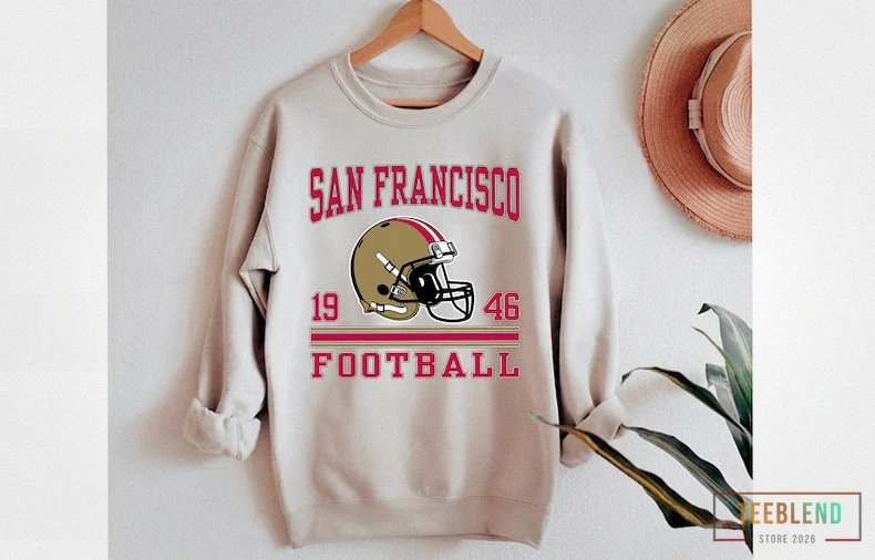 Teeblend - Printed Crewneck - Vintage San Francisco Football Sweatshirt - Sf Football Crewneck - Retro Niners Shirt - Gift For 49Ers Football Fan - Football Shirt