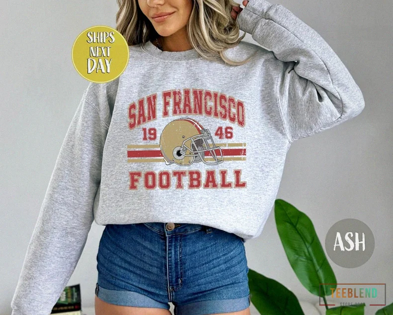 Teeblend - Printed Crewneck - San Francisco Football Vintage Style Sweatshirt - San Francisco Football Crewneck - Sf Football Sweatshirt - Unisex Football Gift Sf - 05