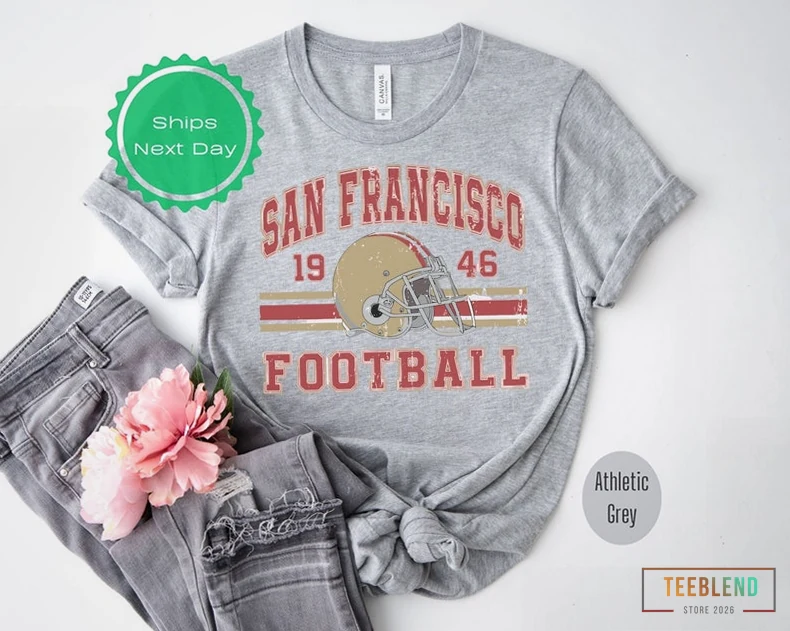 Teeblend - Printed Crewneck - Distressed San Francisco Football Shirt Sf Football Crewneck Retro Niners Shirt Gift For 49Ers Football Fan San Fran 49 Gift Game Day