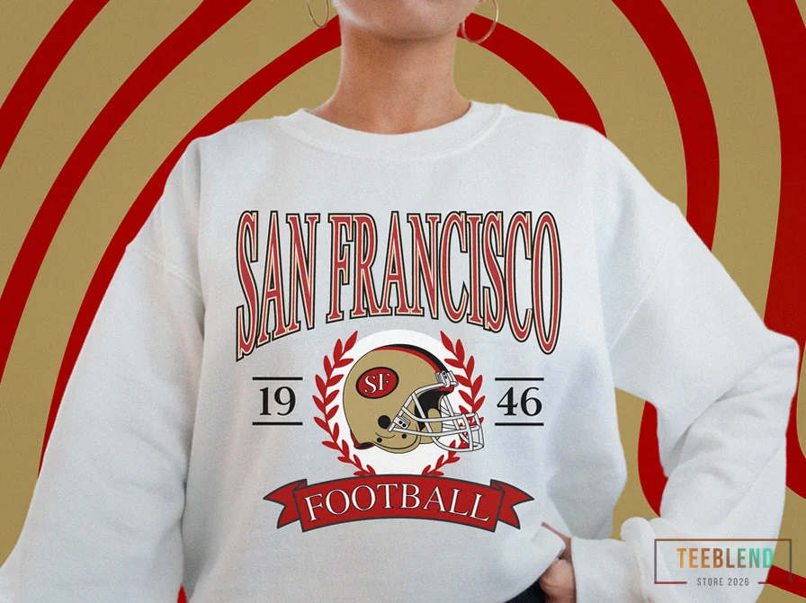 Teeblend - Fleece Sweatshirt - Throwback San Francisco Football Sweatshirt - Vintage 49Ers Football Sweatshirt